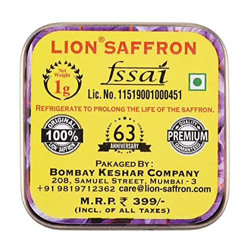LION BRAND SAFFRON Lion Brand Saffron,2g, Original Kashmir Lacha Saffron/Kesar/Keshar (Certified Grade A) for Biryani, Beauty, Improved Health and Tilak (VALUE PACK OF 2gm (2X1gram = 2grams))