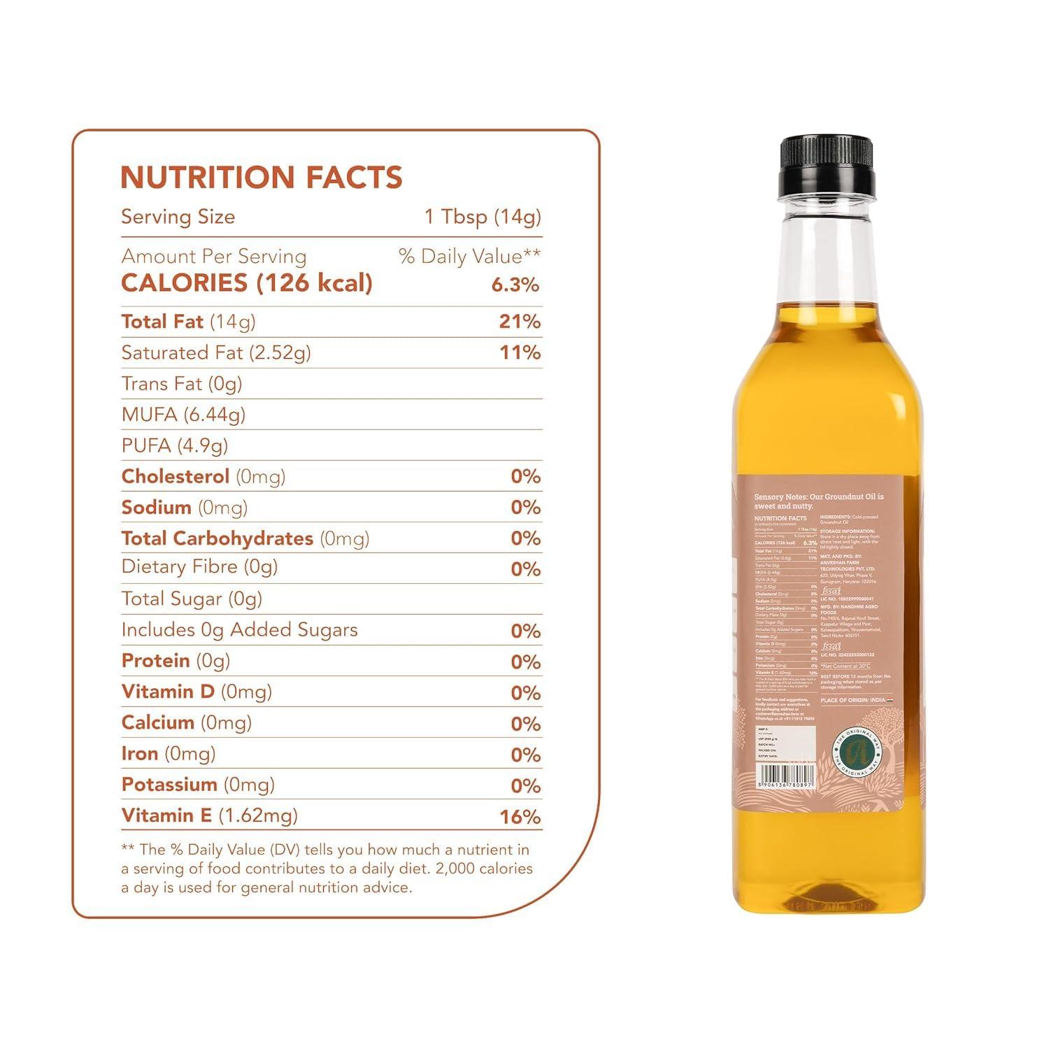 Anveshan Empowering farmers with technology Anveshan Wood Pressed Groundnut Peanuts Oil 1 Litre | Plastic Bottle | Kolhu/Kacchi Ghani/Chekku/Ganuga | Peanut Oil | Natural | Chemical-Free | Cold Pressed Groundnut Oil for Cooking