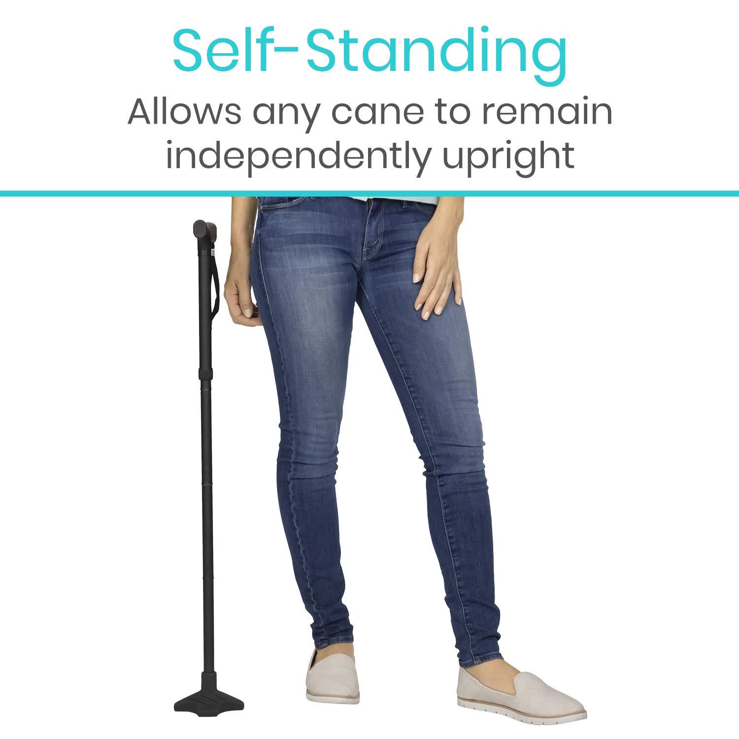 VIVE Vive Self Standing Cane Tip - 3/4 Inch Replacement - Heavy Duty Rubber Quad Base for Walking, Folding & Medical Canes - Stable Grip Traction Attachment - for Men, Women, Elderly & Seniors (Black)