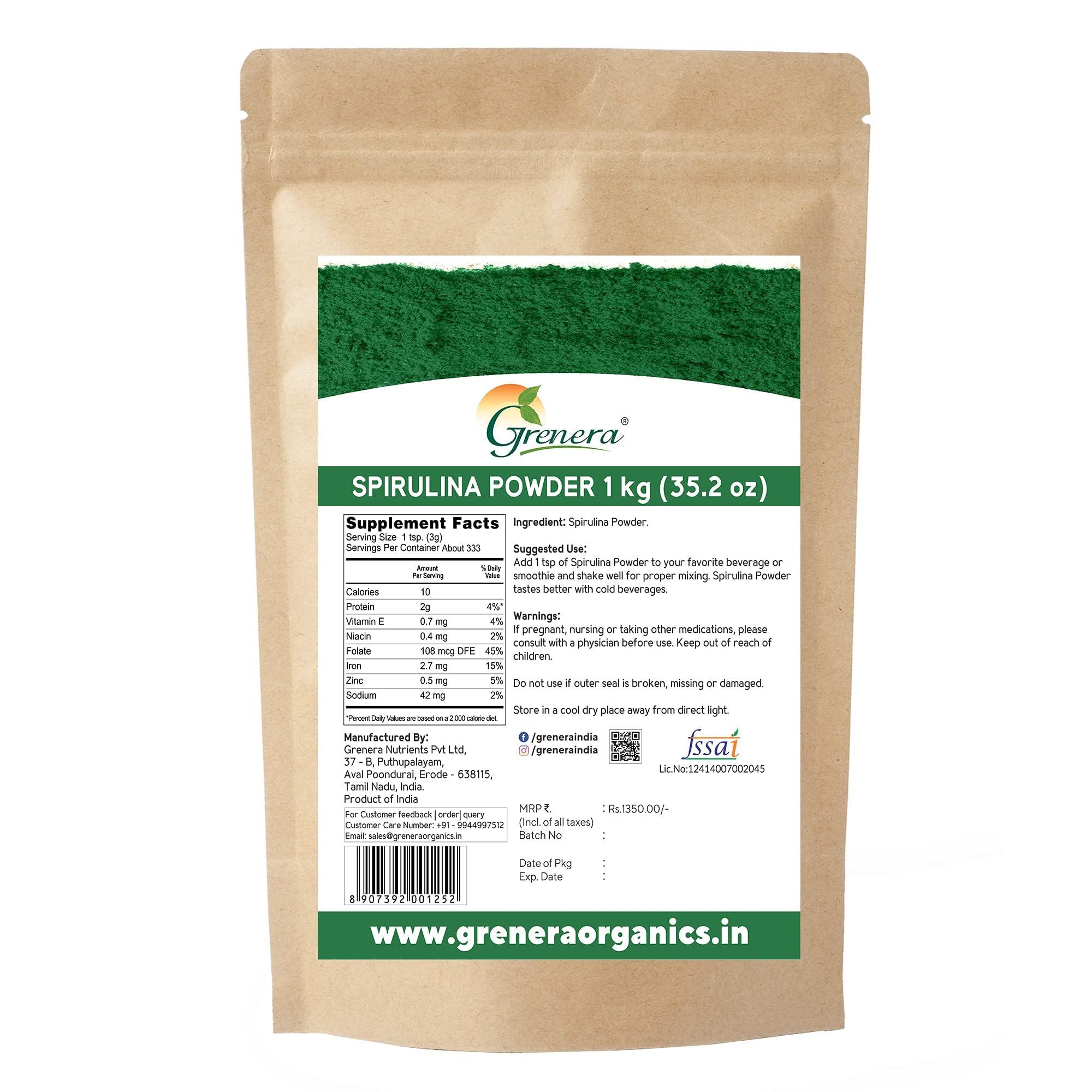 GRENERA Grenera Pure Spirulina Powder | Protein Algae Superfood Supplement | Organically Grown 1 kg