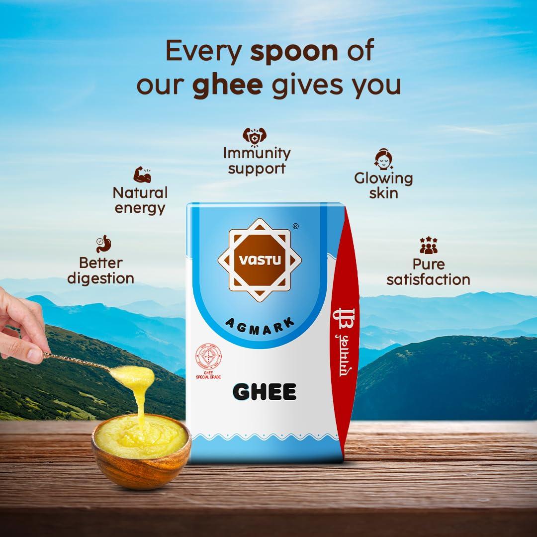 Vastu Ghee Vastu Buffalo Desi Ghee, Pure Ghee, Agmark Special Grade, Immunity Booster 500ML Tetra Pack (Pack of 1)