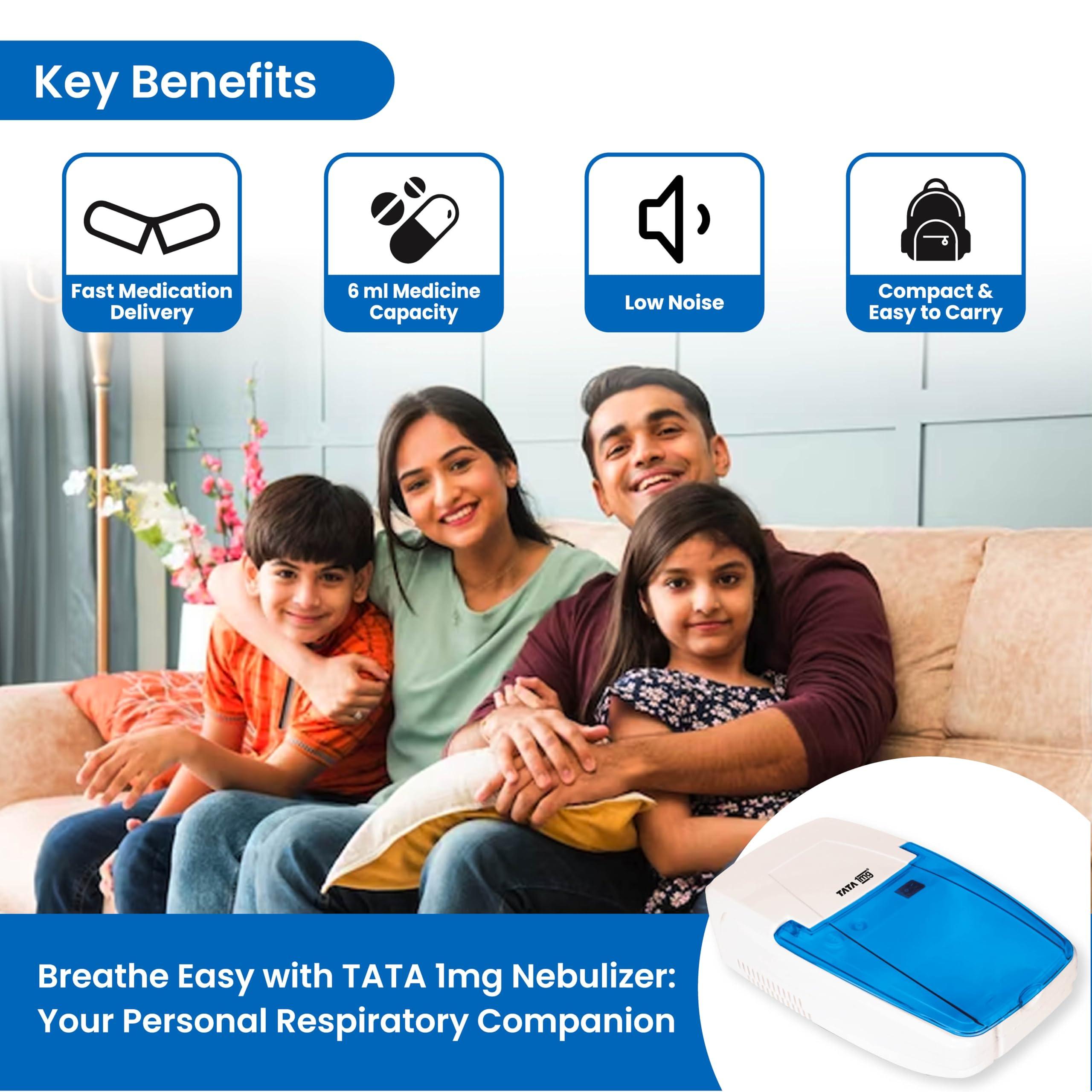 TATA 1MG Tata 1mg Compressor Nebulizer for Kids and Adults with 5 attachments for effective medication delivery
