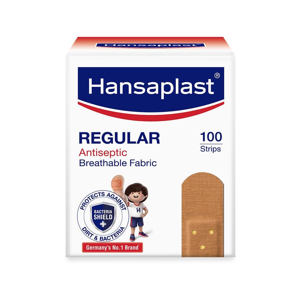 Hansaplast Hansaplast Antiseptic Regular Bandage for Cuts & Wounds | 100 strips | Breathable fabric | First Aid | Protects Against Dirt and Bacteria | For Kids & Adults