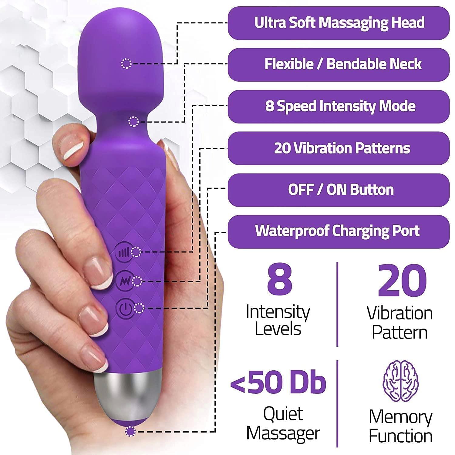 FEGSY FEGSY Full Body Massager for Women & Men, Rechargeable Wireless Massager Machine for Pain Relief, Handheld Massager with Medical Grade Silicone, 8 Speeds, 20 Modes, (Purple)