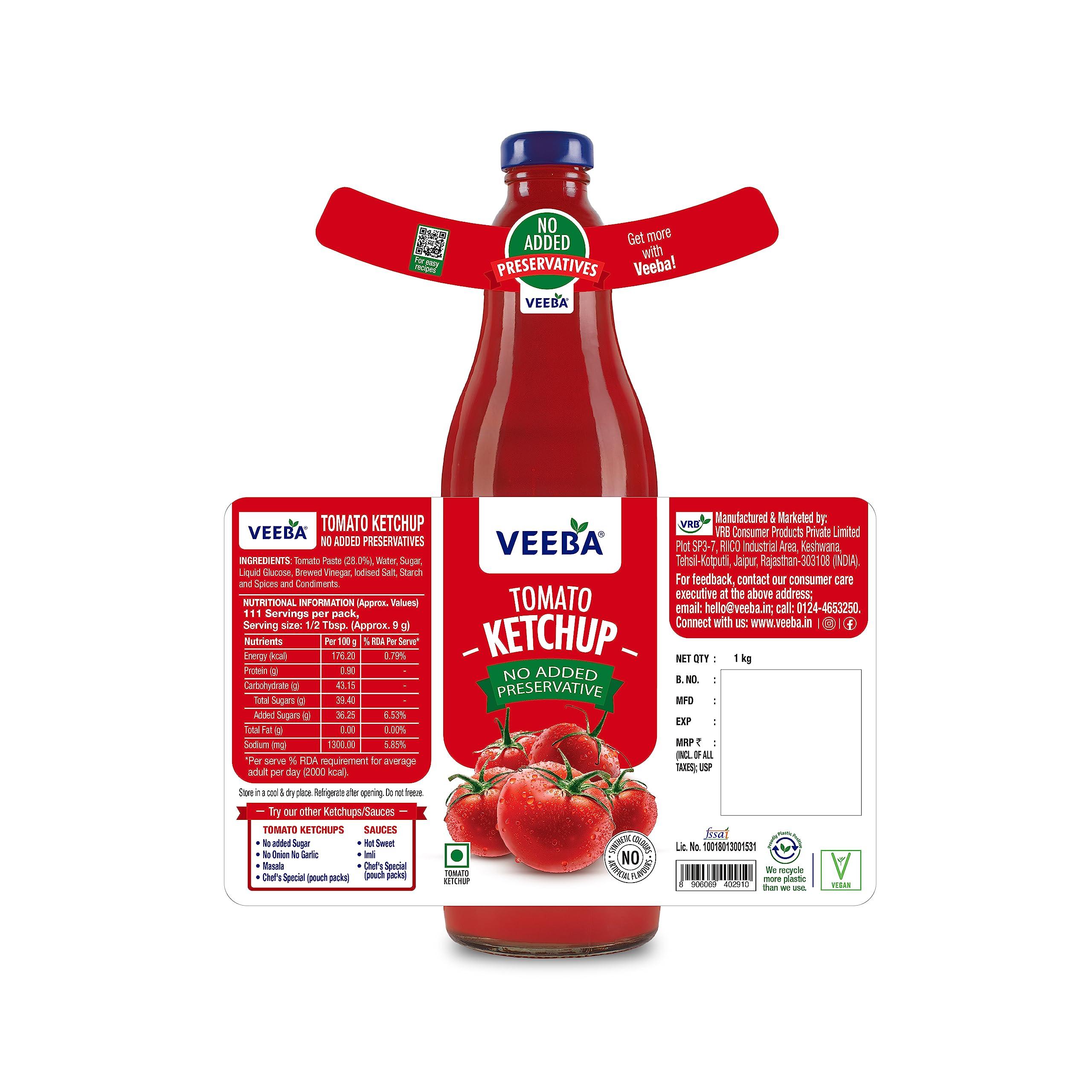 VEEBA Veeba Truly Tomato Ketchup (1kg) | No Added Preservatives | No Added Colour & Flavour | Non-GMO | Quality Tomato Ketchup I 100% Vegetarian