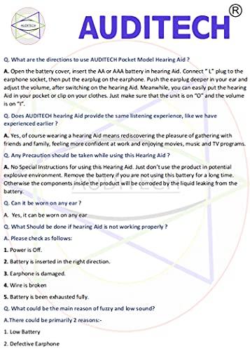 AUDITECH AUDITECH® For Both Ear [ 2 Receivers ] For Old Age Superior Quality Pocket Model Hearing Aid Amplifier For Moderate to Severe Hearing Loss (Black)