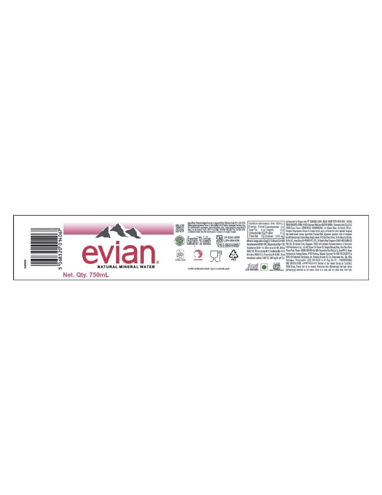evian Evian Mineral Water, Naturally Filtered Drinking Water, 750ml Bottled Water Crafted by Nature, Case of 12 x 750ml Sports Cap Water Bottles