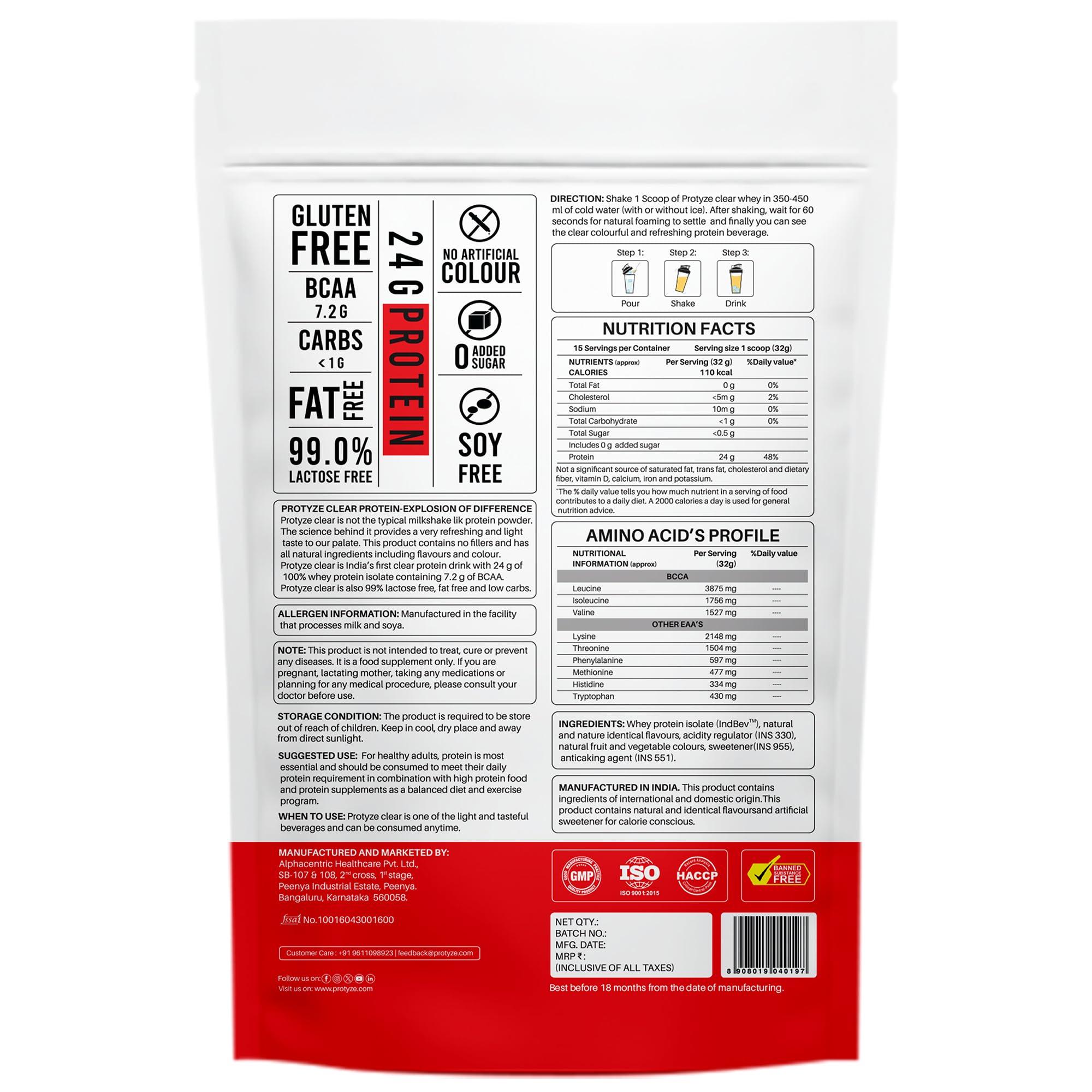 Protyze Protyze Anytime Clear Whey Protein Isolate | 24 g Protein/Scoop | 7.2 g BCAA | Gluten-Free | Low Carb | Light and Refreshing | Muscle Growth & Recovery (15 Servings, Strawberry Kiwi)