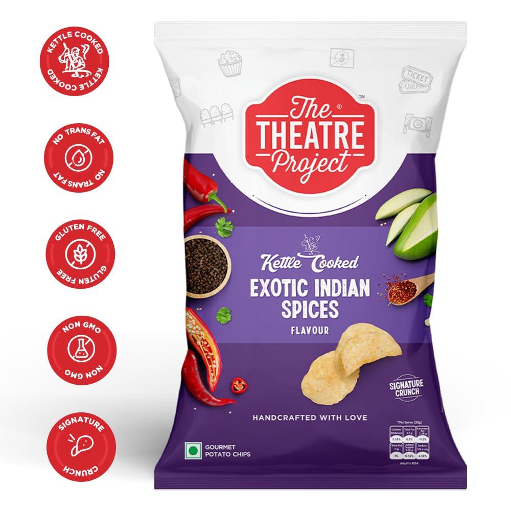 THE THEATRE PROJECT The Theatre Project Kettle Cooked Chips, Exotic Indian Spices Chips, Potato Chips, Combo Pack of 5 Pouch, 210g| Gourmet Handcrafted Chips for an Elevated Snacking Experience