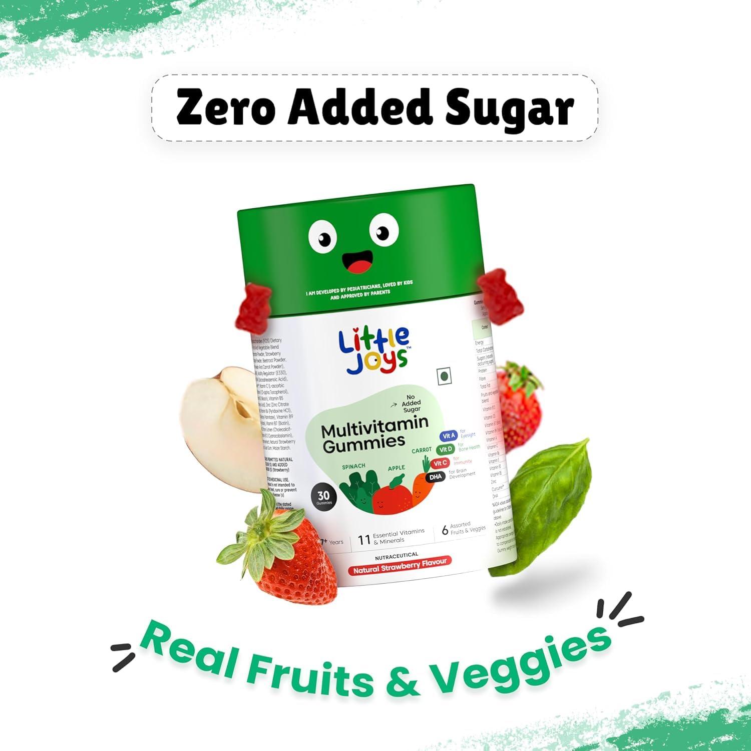 Little Joys Little Joys Multivitamin Gummies (7-12 years) | 60 Days Pack | No Sugar Added | Strawberry Flavour | Boosts Immunity, Bone Health & Digestion | pack of 2