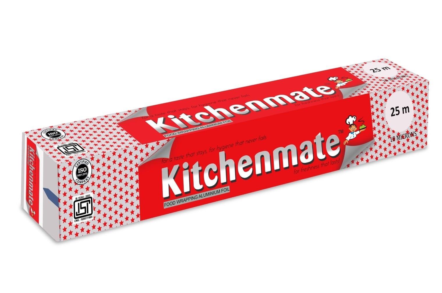 Kitchenmate Kitchenmate 25 m Aluminium Foil for Food Packing, Wrapping, Baking, Storing and Serving, Keeps Food Safe & Flavourful, Microwace Safe Foil Paper for Food Wrap Non Toxic (Pack of 1)