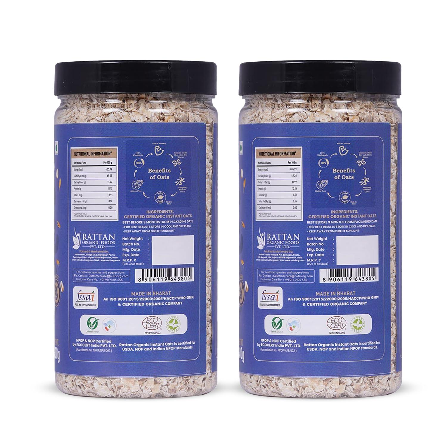 nutriorg Nutriorg Organic Instant Oats 800g (Pack of 2 x 400 gm)