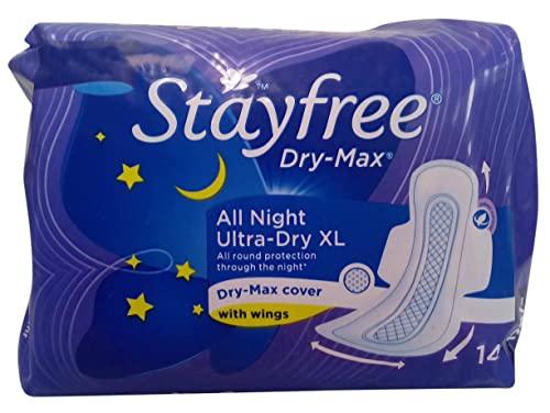Stayfree Stayfree Dry-Max All Night Ultra Dry Sanitary Pads for women- XL (With Wings), 14 Pieces Pack