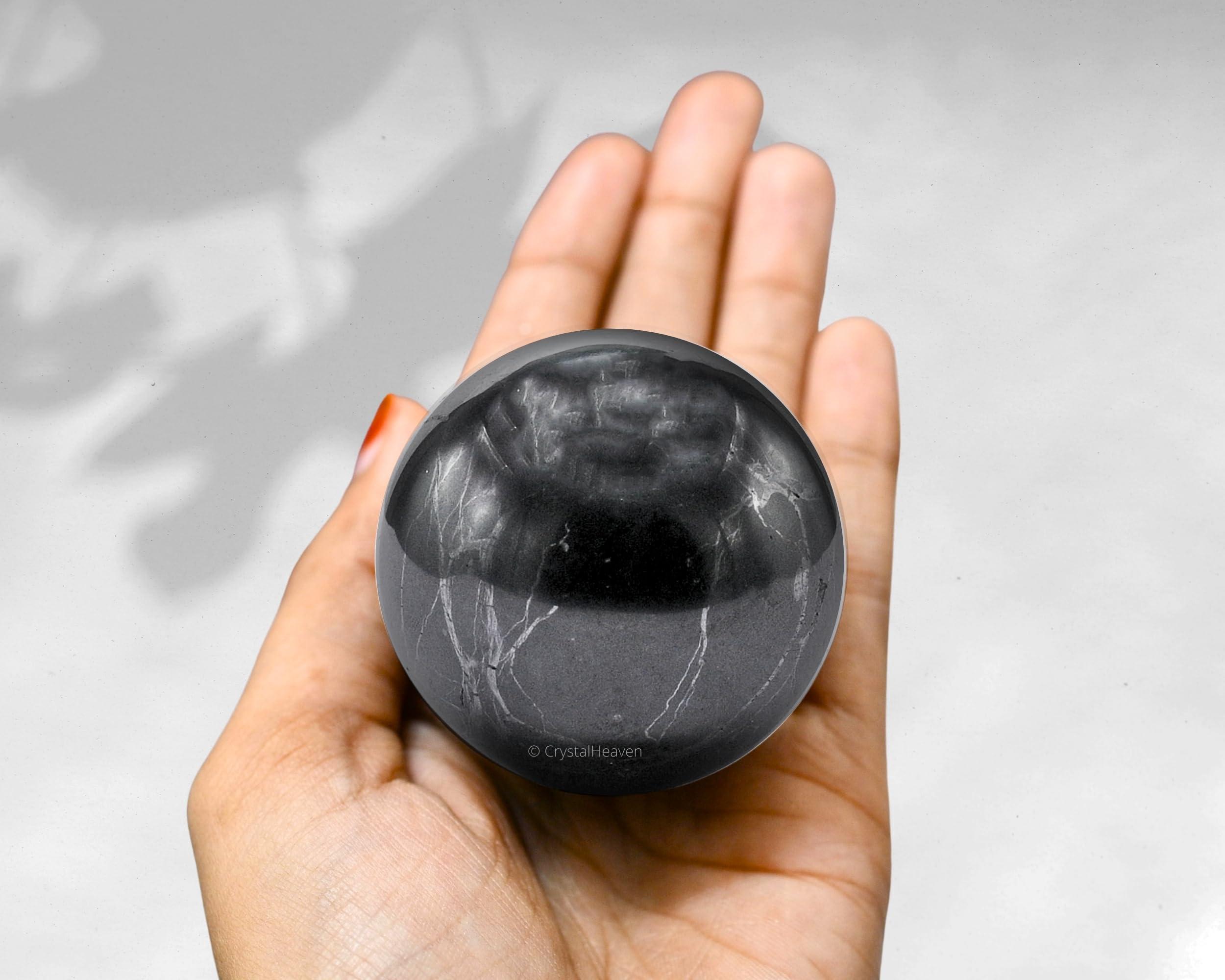 Crystal Heaven Certified Shungite Crystal Ball for Meditation - Premium Crystal Vastu Items for Home and Feng Shui Items for Good Luck - Ideal for Pooja Supplies and Spiritual Practices (2\" Inch)