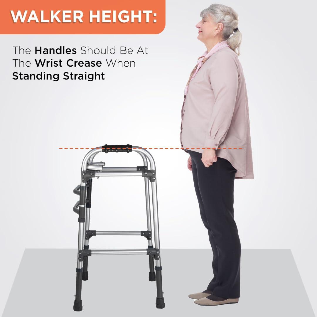 Vissco Vissco Dura Max Walker for Elderly and those Physically Challenged, Foldable, Light Weight & Height Adjustable Walking Aid - Made with Premium Grade Rubber Shoes and PVC Grip - Universal (Black)