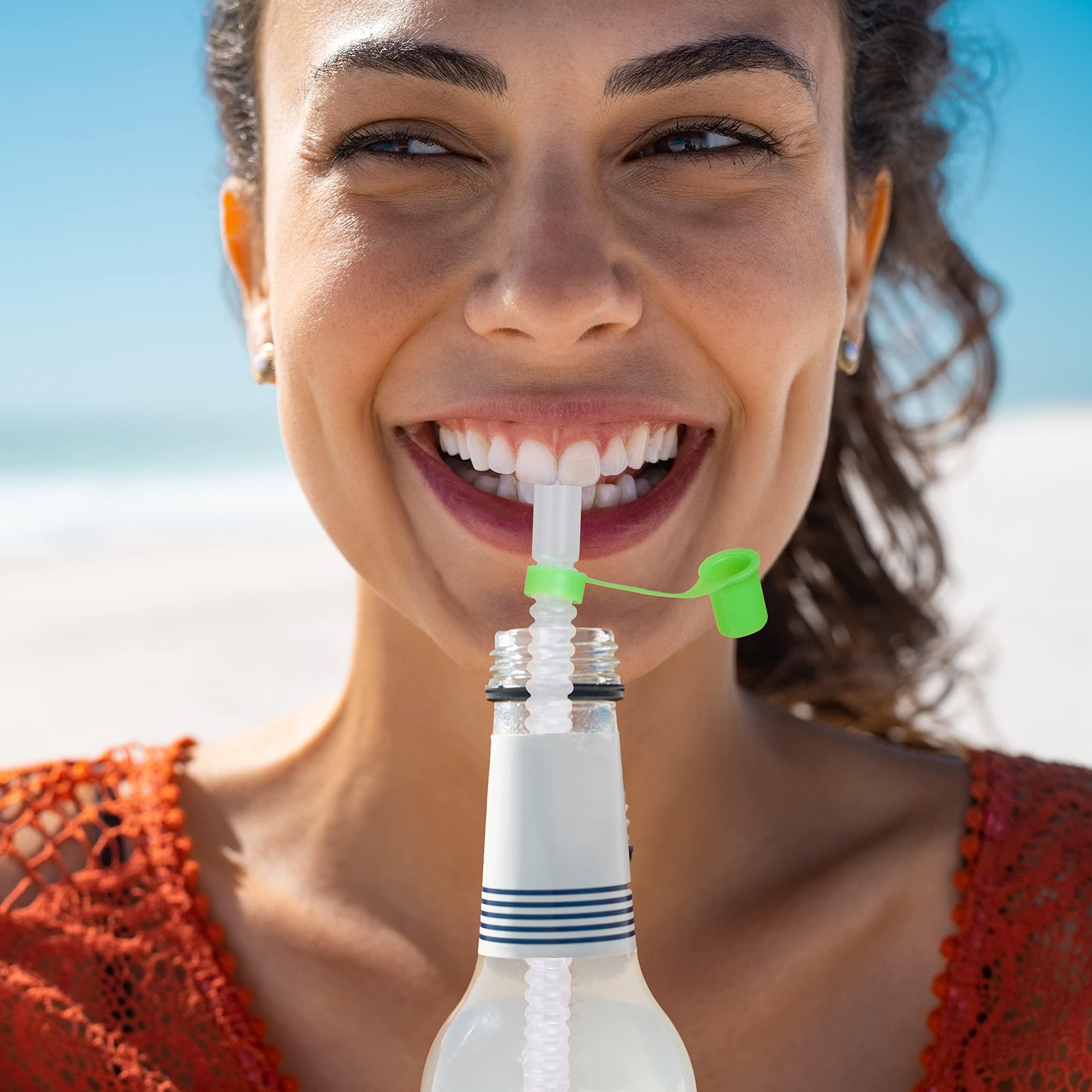 Diximus Bendable Straws with Straw Covers Cap - 11 inch Long Flexible Straws - Bendy Drinking Straws Reusable with Covers Cap Assorted Colors - 14 Pack