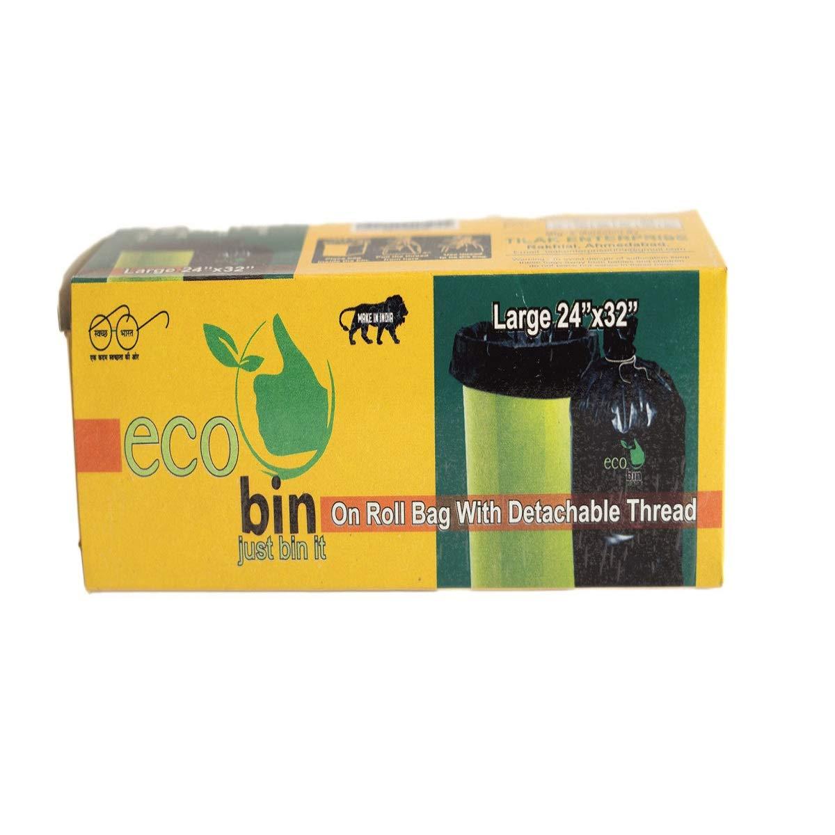 Eco Bin Eco bin Dustbin Bags Biodegradable For Kitchen, Office, Large Size (Black, 24\" X 32\", 04 Roll = 60 Bag)(Garbage Bags/Trash bags)