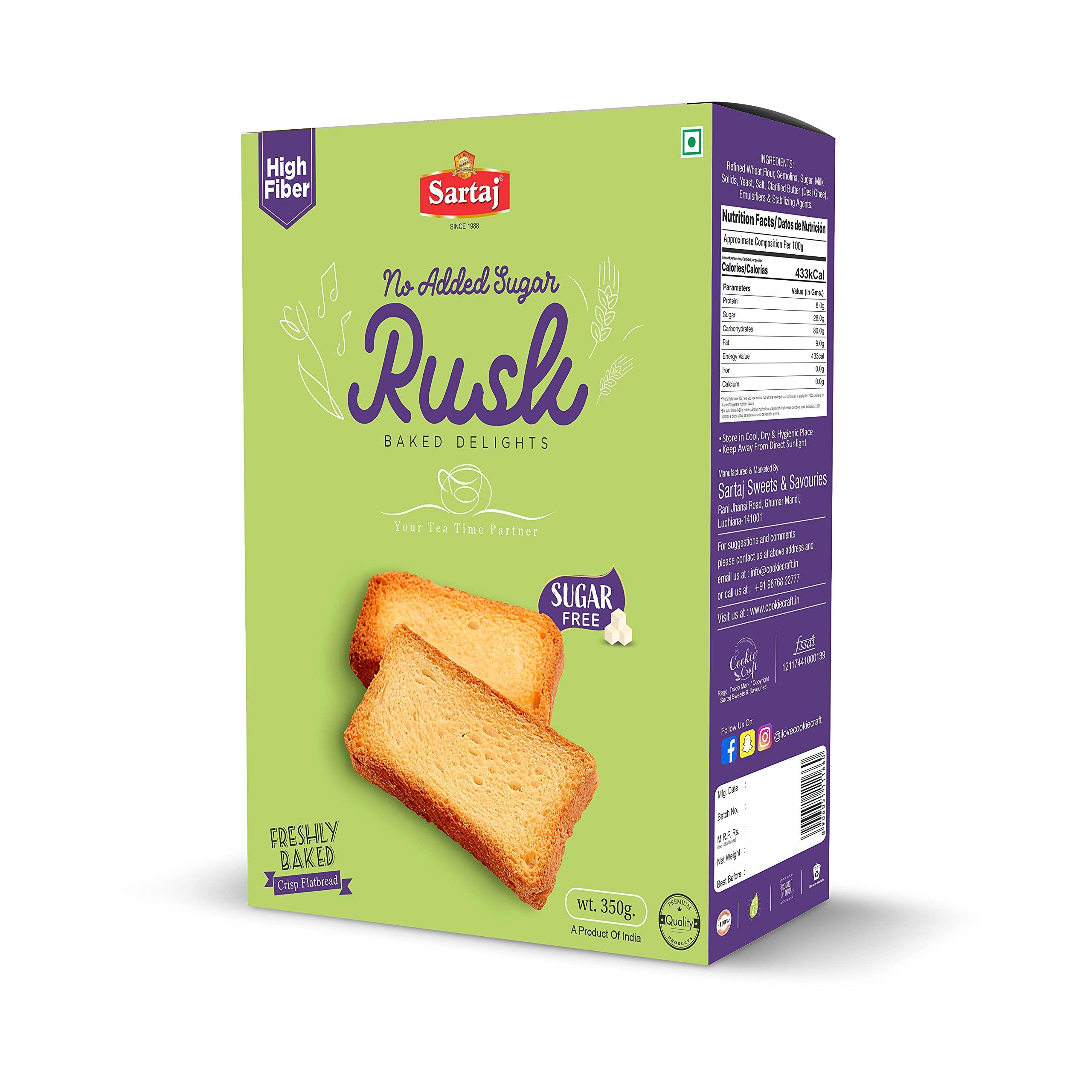 Sartaj Sartaj Sugar Free Rusk, No Added Sugar, 350g