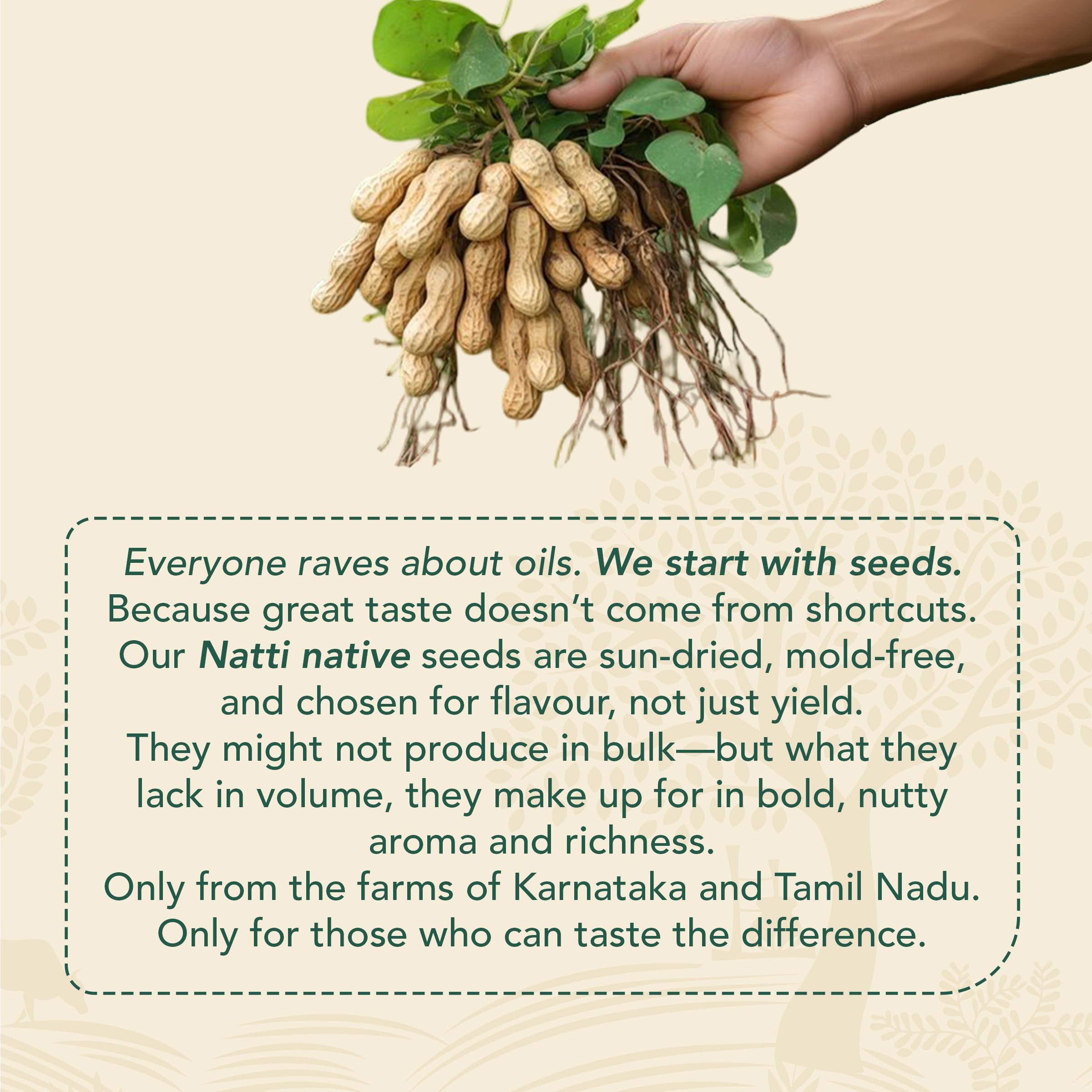 Anveshan Empowering farmers with technology Anveshan Wood Pressed Groundnut Peanuts Oil 1 Litre | Plastic Bottle | Kolhu/Kacchi Ghani/Chekku/Ganuga | Peanut Oil | Natural | Chemical-Free | Cold Pressed Groundnut Oil for Cooking