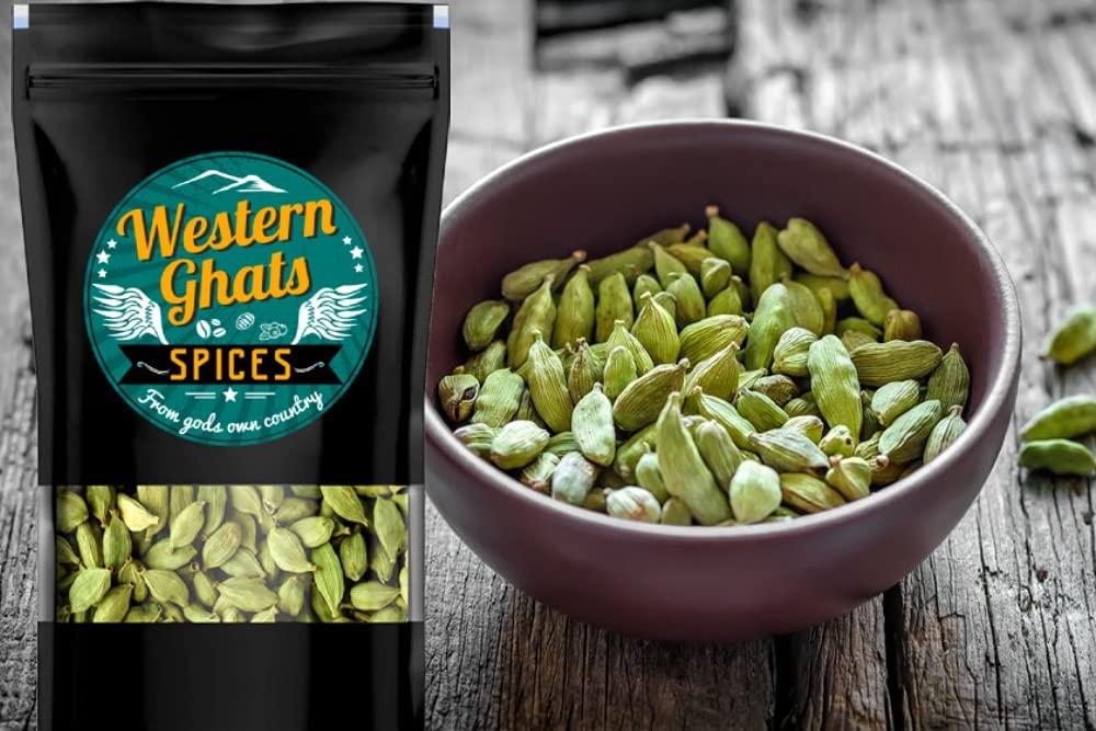 Western Ghats Spices Western Ghats Spices Kerala Premium Whole Green Cardamom, Elaichi 100 Gram (Bold) | Sabut Choti Hari Elaichi | Aroma Lock