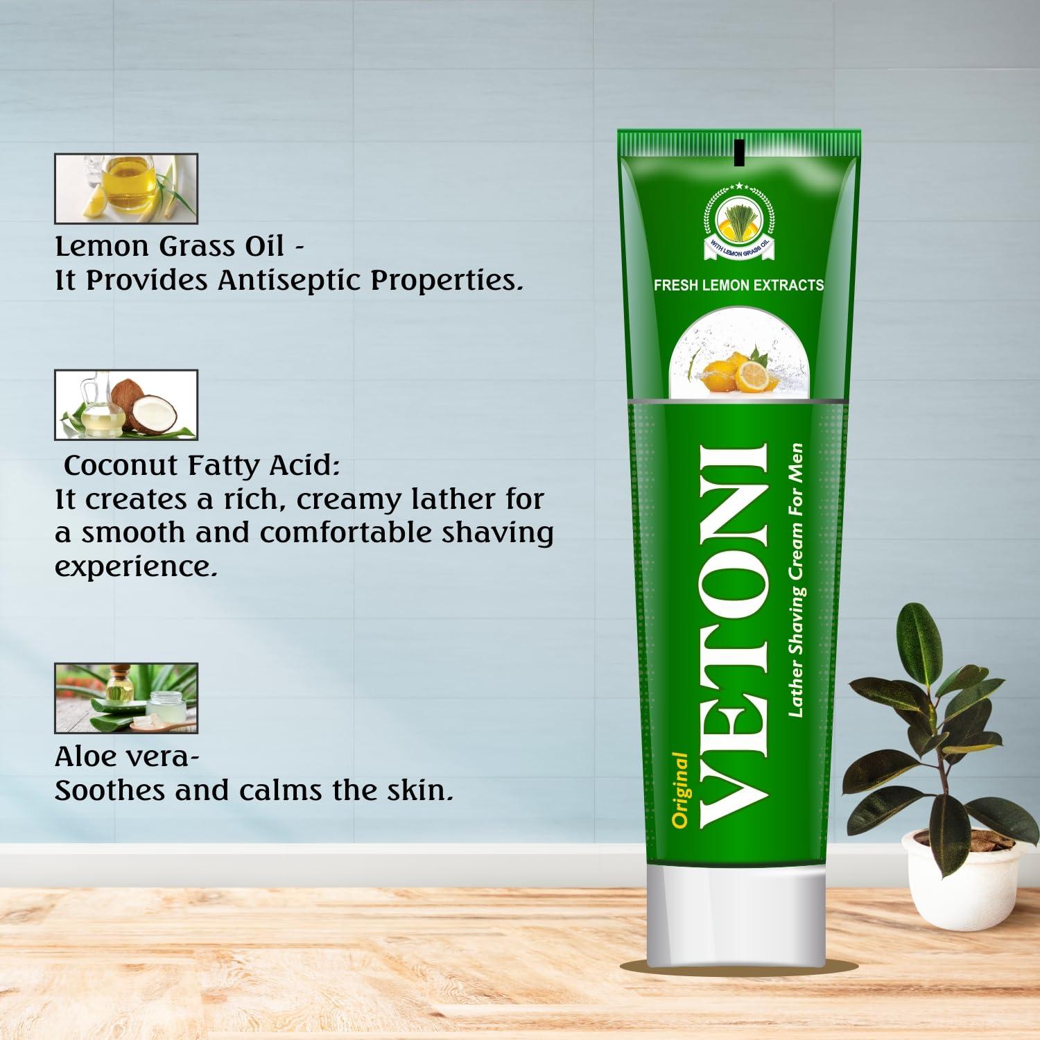 Vetoni Vetoni India Shaving Cream For Men, Tropical Lime Shaving Cream 125g With Aloevera Vitamin E and Bacti- Guard Formula, For All Skin Types, Heals, Moisturizes & Smoothens Skin (3 * 125gm)