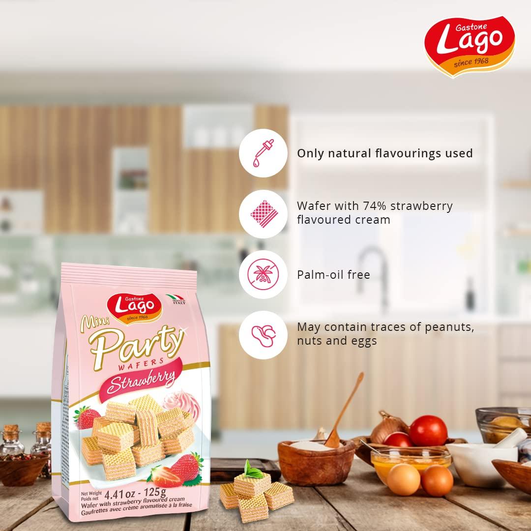 Lago Lago Mini Party Wafers Strawberry | Filled with Rich Tasty Strawberry Cream - 125g