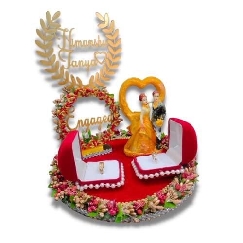 Unique Palette Unique Palette Beautiful Ring Ceremony Wedding Ring Platter with Customized Couple Name | Wedding Ring Platter | Marriage Decor | Engagement Tray