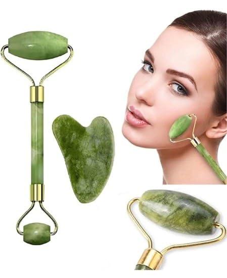 Generic Marble Jade roller Face Massager Double Rollers Antiaging Face Eye Neck Foot Massage Tool Stimulating Blood Flow (Green)