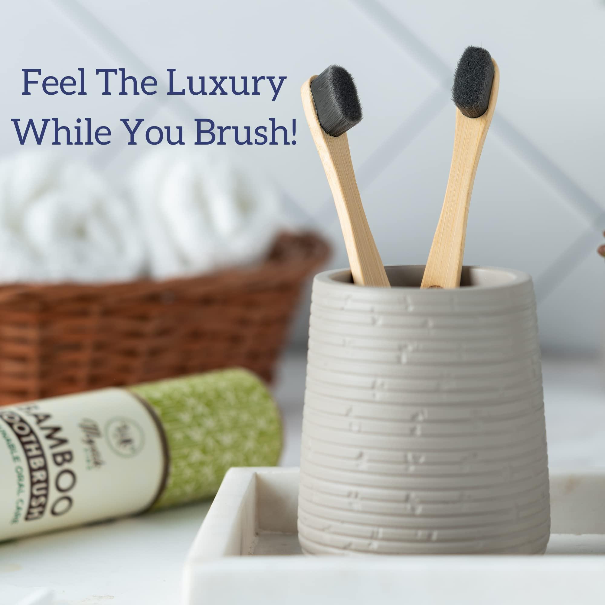 Mystik Vine Mystik Vine Bamboo Toothbrush With Ultra Soft Activated Charcoal Nano Bristles For Adults & Kids|Pack Of 2|Paper Tube Case Packaging|Bpa Free Plant Based Bristles - Manual
