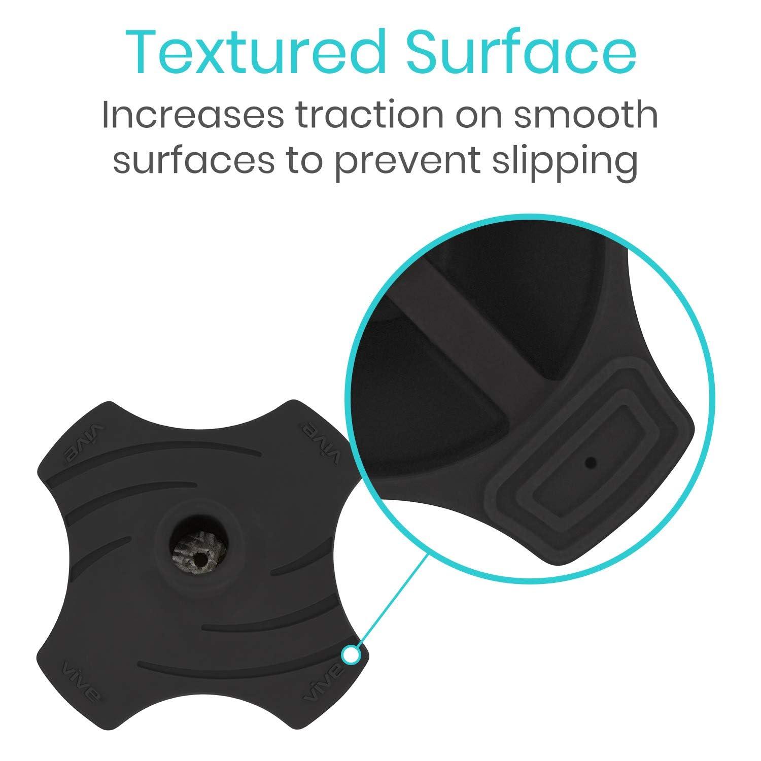 VIVE Vive Self Standing Cane Tip - 3/4 Inch Replacement - Heavy Duty Rubber Quad Base for Walking, Folding & Medical Canes - Stable Grip Traction Attachment - for Men, Women, Elderly & Seniors (Black)