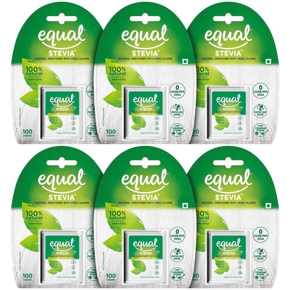 Equal Equal® Stevia Plant-Based Natural Sweetener | Sugar Free | 100 Tablets | Pack of 6