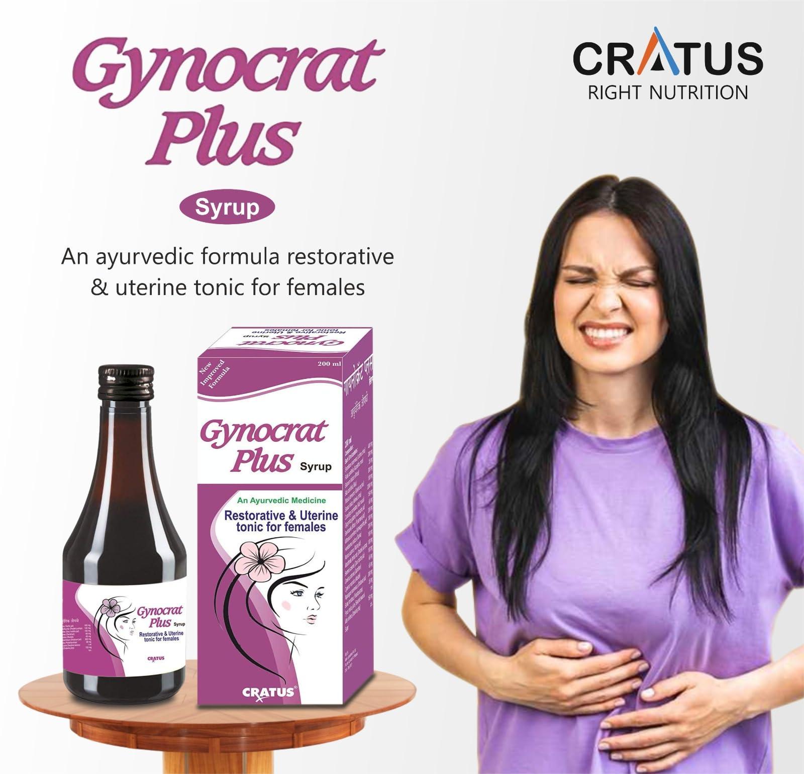 Cratus Cratus Gynocrat Plus Syrup Manages Uterine Health | Controls Irregular Periods | Provides Relief From Period Cramps (Pack of 4)