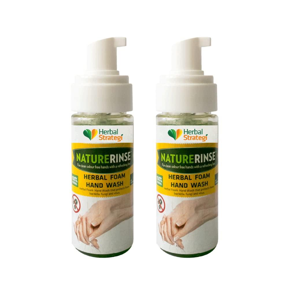 STRATEGI Herbal Strategi  Nature Rise Foam Hand Wash | 100% Herbal | Foam Hand Wash| Made with Lemongrass, Neem Oil, Lemon Oil, Tulsi Oil & Coconut Oil | Eco-friendly & Biodegradable | Skin Safe, Baby Safe & Pet-Friendly | 150mL (Pack of 2)