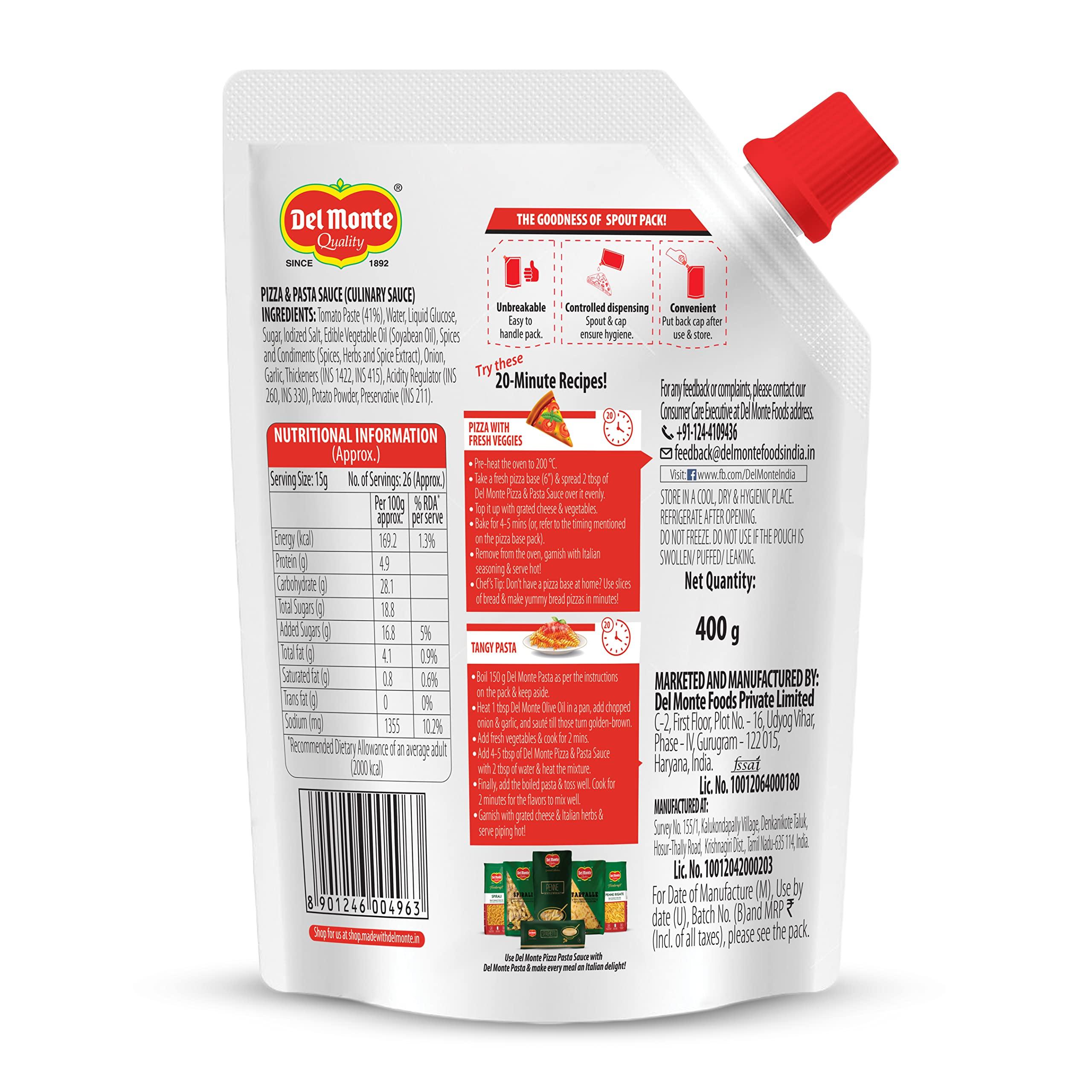 Del Monte Delmonte Del Monte Pizza & Pasta Sauce Spout Pack, 400g & Del Monte Tomato Ketchup - Classic Blend, 950g