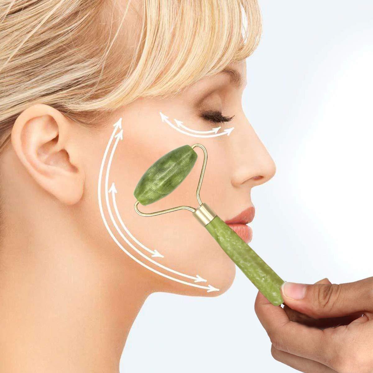 Ladista Ladista LDJR-1 Natural Real Jade Roller Facial Skin Massager Stone Face Neck For Toning, Firming, Serum Application and Massage (1Pc)