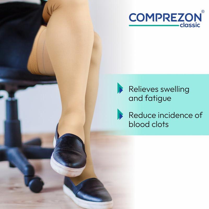 Comprezon Comprezon Classic Lycra Medical Compression Stockings | Class 2 Compression | Above Knee Length | Pain Relief & Swelling Reduction | Compression Socks for Men and Women | Varicose Veins Stockings (Small)