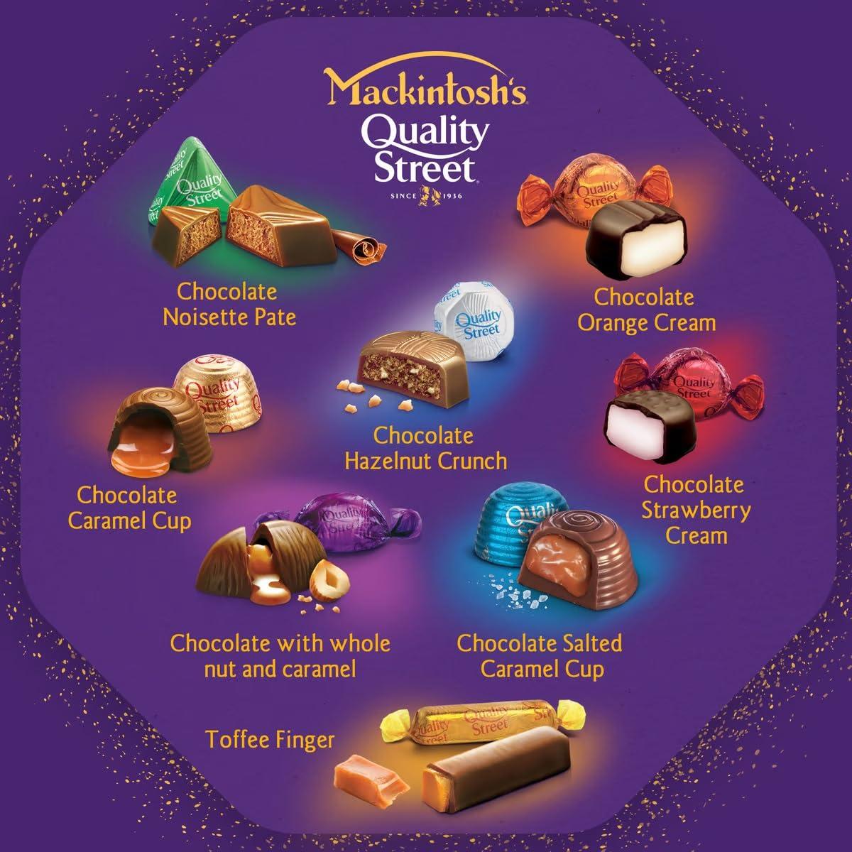 Generic Mackintosh\'s Quality Street Filled With A Variety Of Delicious Chocolates, Toffees, And Caramels, Each Individually Wrapped In Its Own Colorful Wrapper Tin 375Gram