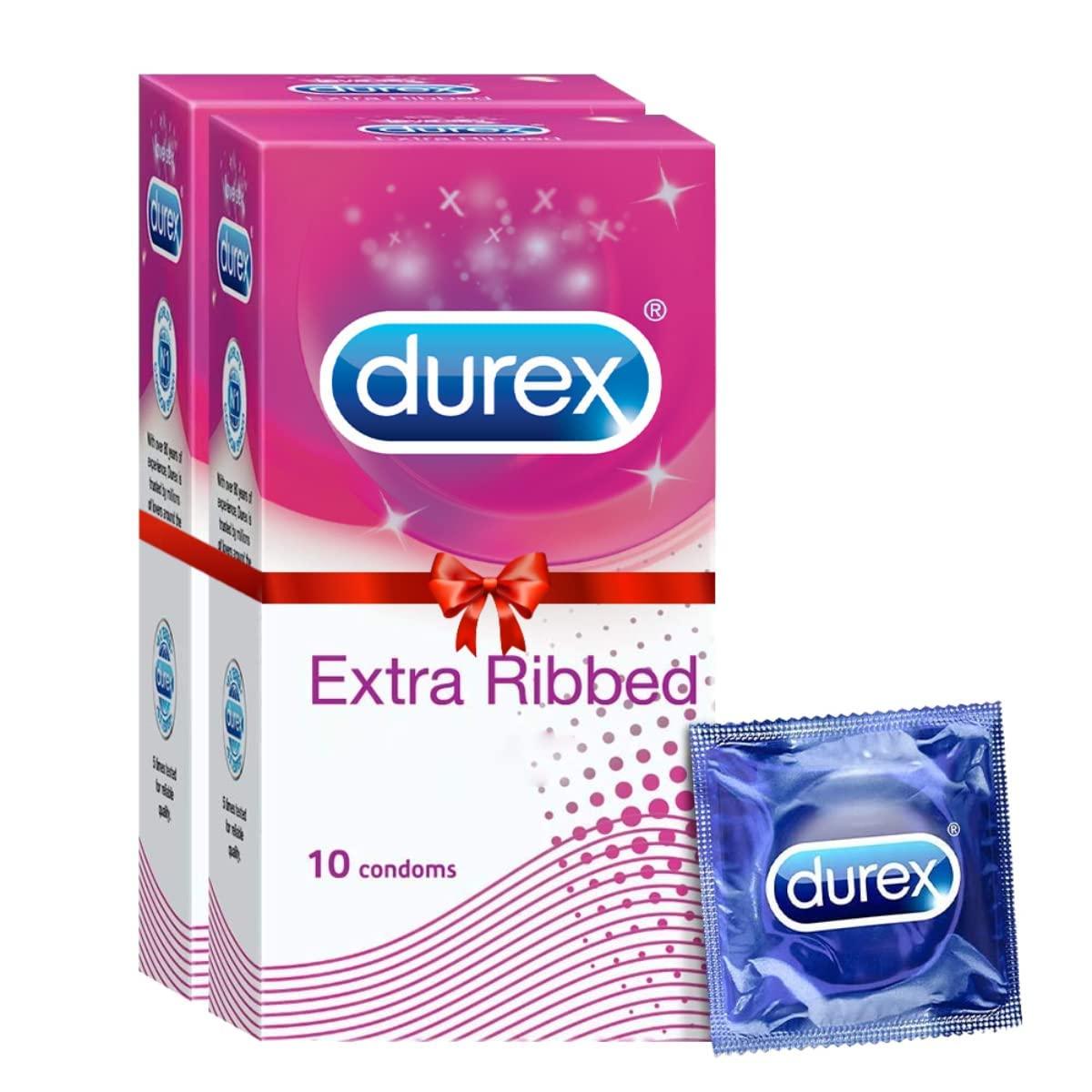 Durex Durex Extra Ribbed Condoms For Men - 10 Count (Pack Of 2) | Ribbed And Dotted For Extra Stimulation | Suitable For Use With Lubes & Toys