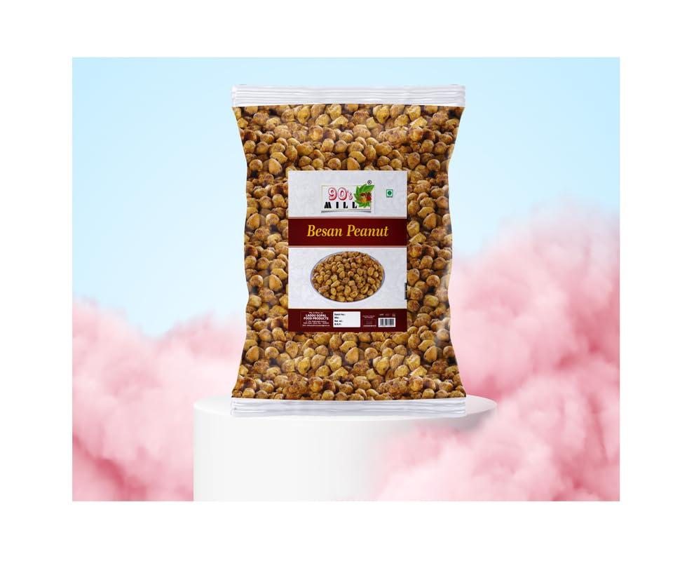 90\'s MILL 90\'s MILL Kadala Podi Bold earthnuts | Ready to Eat Nut Cracker Namkeen | Crunchy & Spicy Besan Coated Peanuts//Organic Sing Bhujia Namkeen||Fried in Cold Pressed Groundnut Oil-1Kg*5Pack