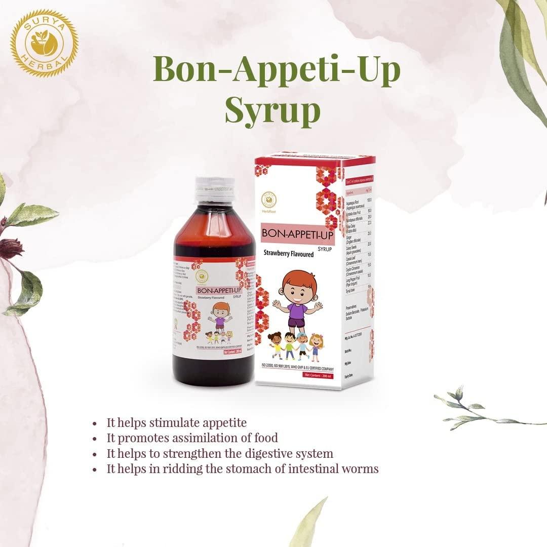 HerbRoot HerbRoot Surya Herbal Bon-Appeti-Up Syrup | Syrup Helps Boost Immunity |Digestive System Naturally |Appetite Relieves | Constipation in Kids Boost Natural Immunity in Children Strawberry Flavoured,200ml, (Pack of 3 )