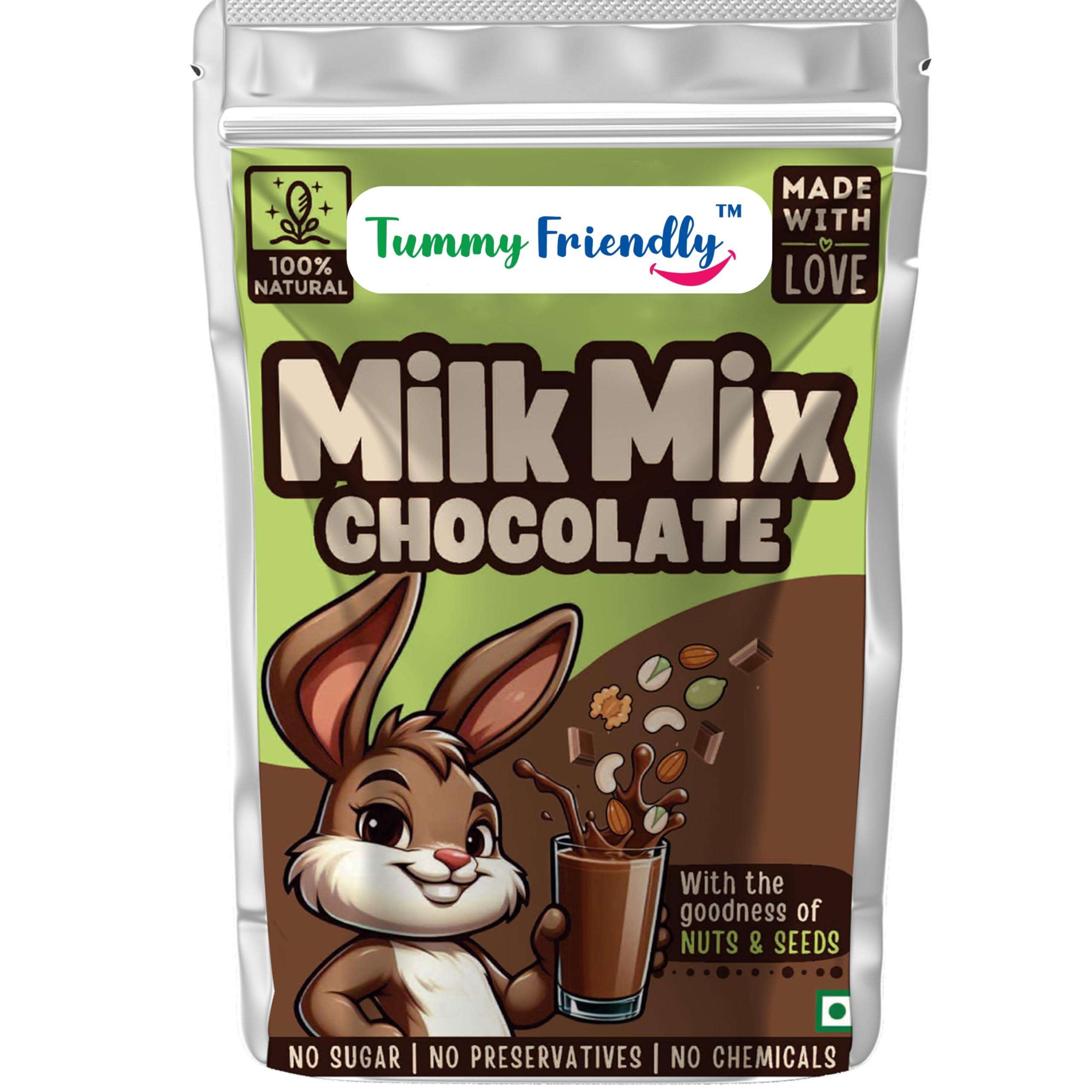 TUMMY FRIENDLY Tummy Friendly Chocolate Milk Mix for kids. Nuts,Seeds, Jaggery + Ccocoa powder, healthy milk mix for toddlers, 1 year, 2 year old baby and elder kids. kids chocolate milk powder mix - 200g Pack
