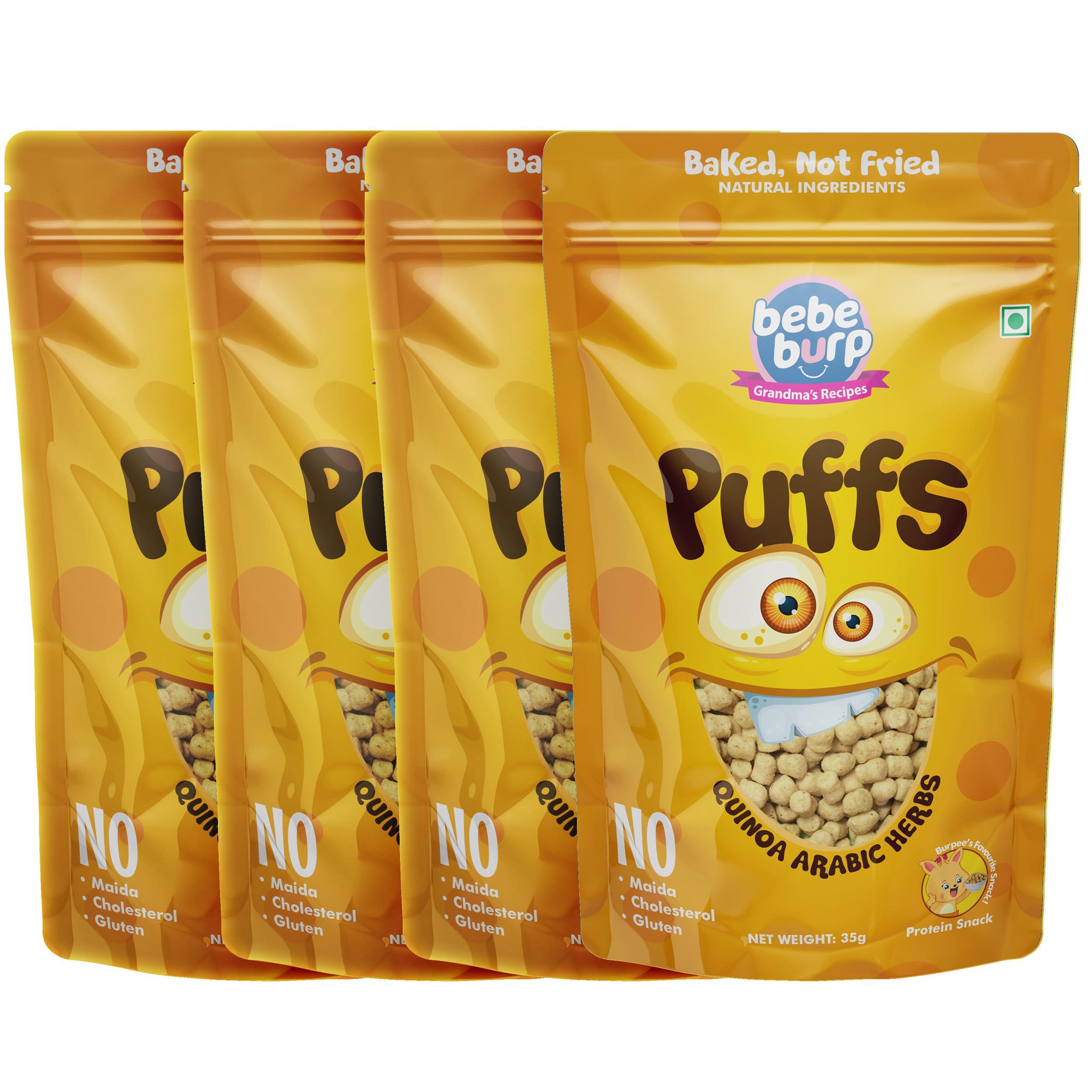 BE\'BE\' BURP BE\'BE\' BURP Healthy Puff Snacks | Quinoa Arabic Herbs | Baked Puffs, Not Fried, Protein Snacks | No Maida & Gluten-Free | Travel-Friendly | 35gms Each (Pack of 4)