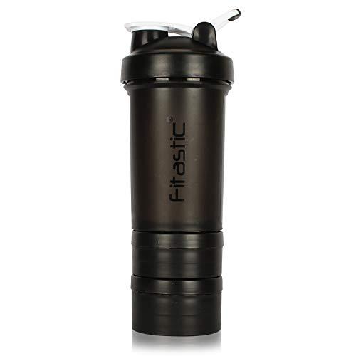 FITASTIC Fitastic ProMax Shaker Bottle 500ml with Extra Storage Compartment 100% Leakproof Guarantee, Ideal for Protein for Gym(Pack of 1, Black, Plastic)