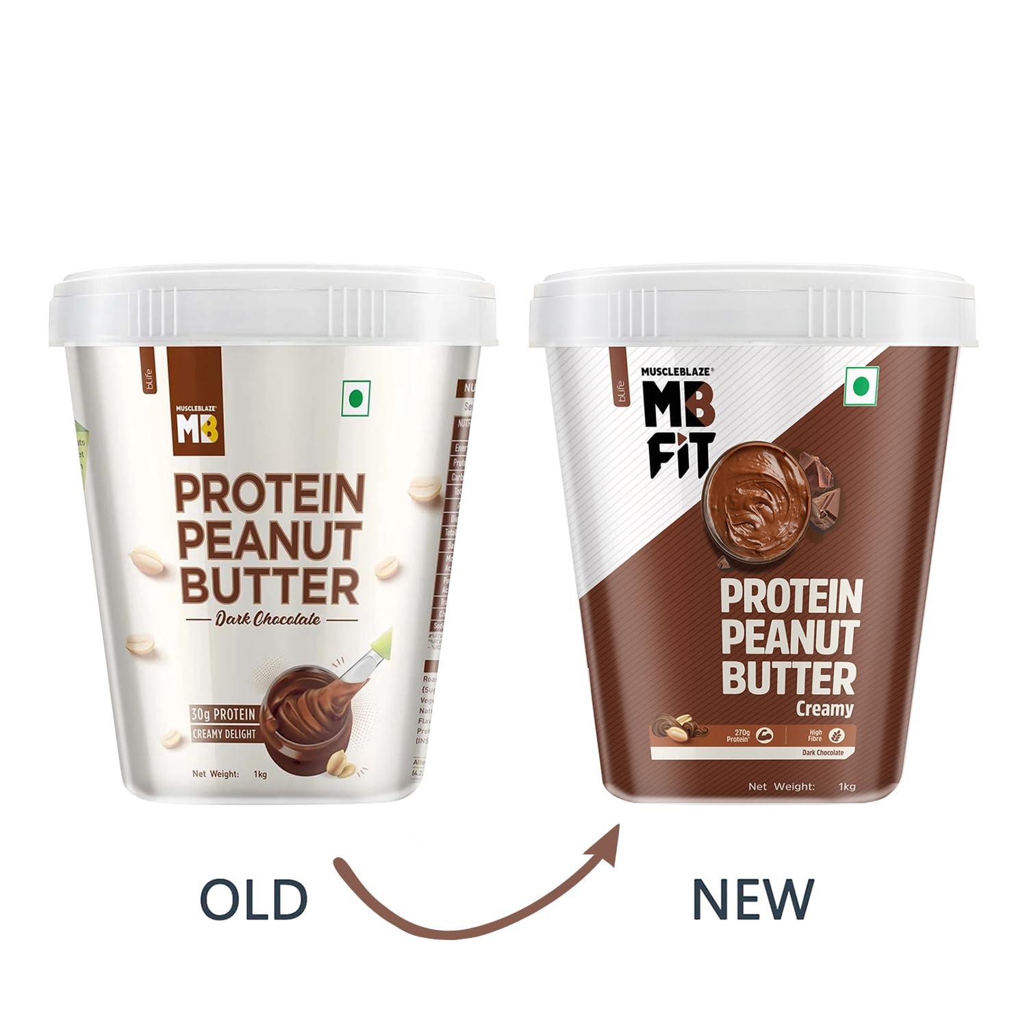 MuscleBlaze MuscleBlaze Fit High Protein Peanut Butter, Creamy (Dark Chocolate Spread, 1kg) | 27g Protein | With Pea Protein & Whey Protein Concentrate | Fit Pack