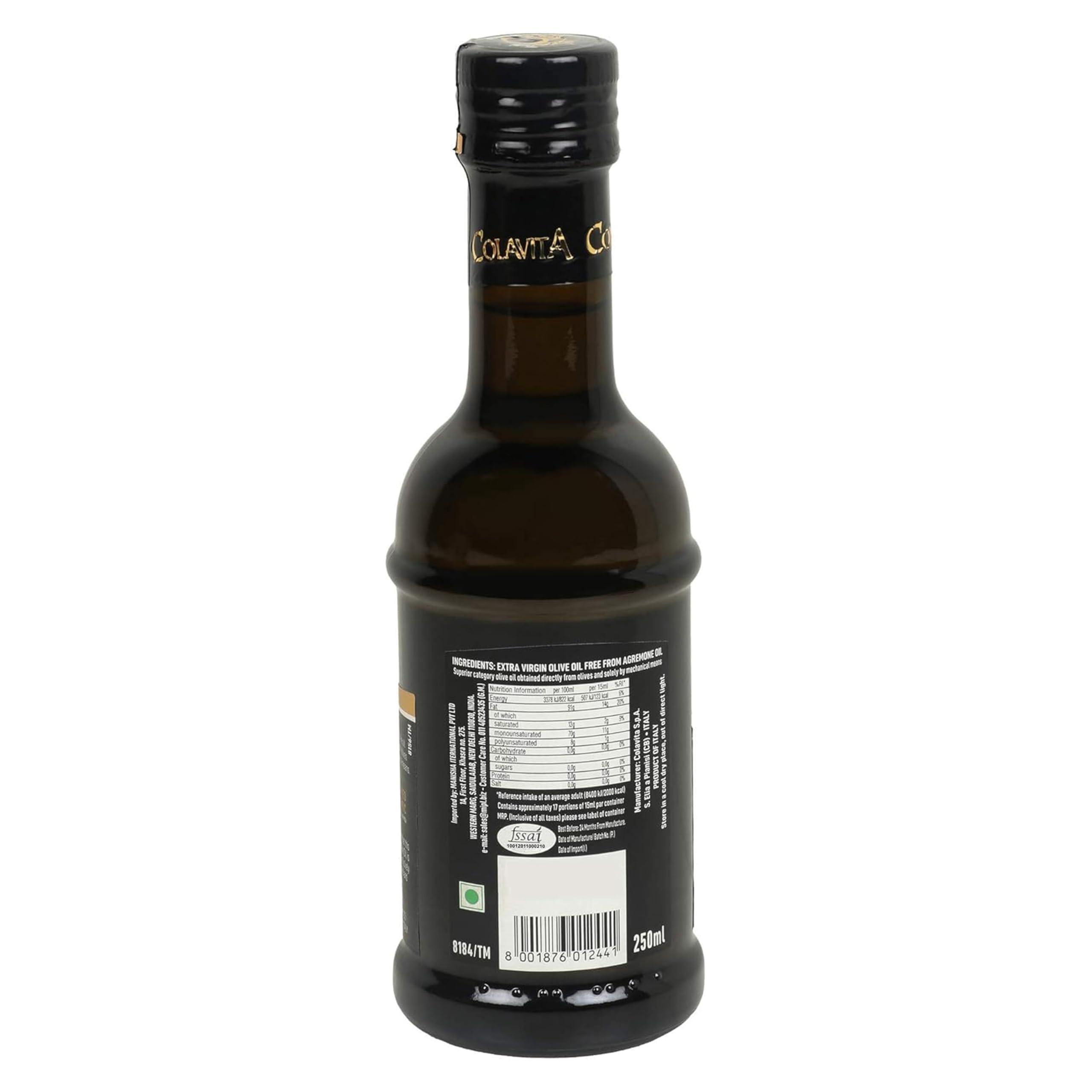 COLAVITA Colavita Extra Virgin Olive Oil (250 ml) | Italian Premium Selection | Imported from Italy | Premium Olive Oil for Cooking, Dips and Marinades | Cold Pressed Oil from Italian grown Olives | Timeless Bottle Pack