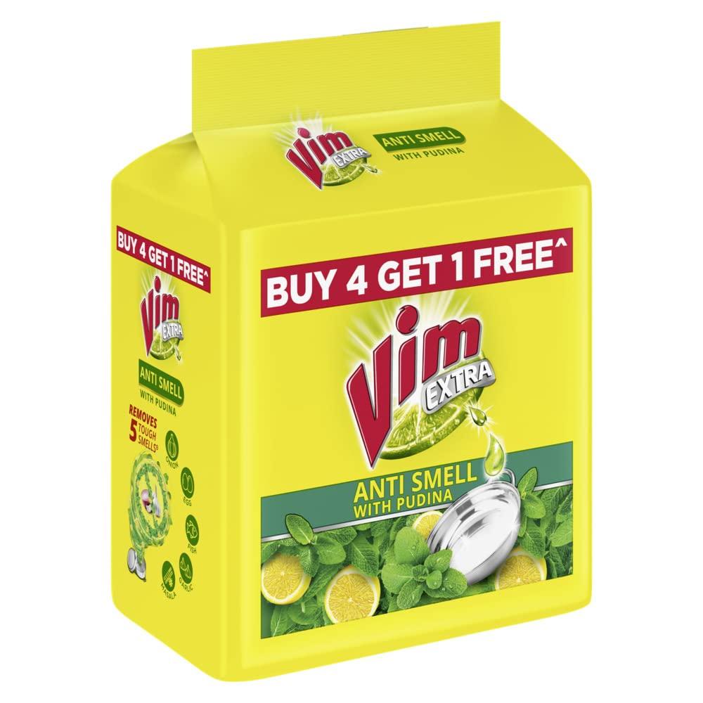 VIM Vim Dishwash Anti Bac Liquid, Neem, 2 Ltr & Vim Antismell with Pudina Buy 4 get 1, Pack of 5