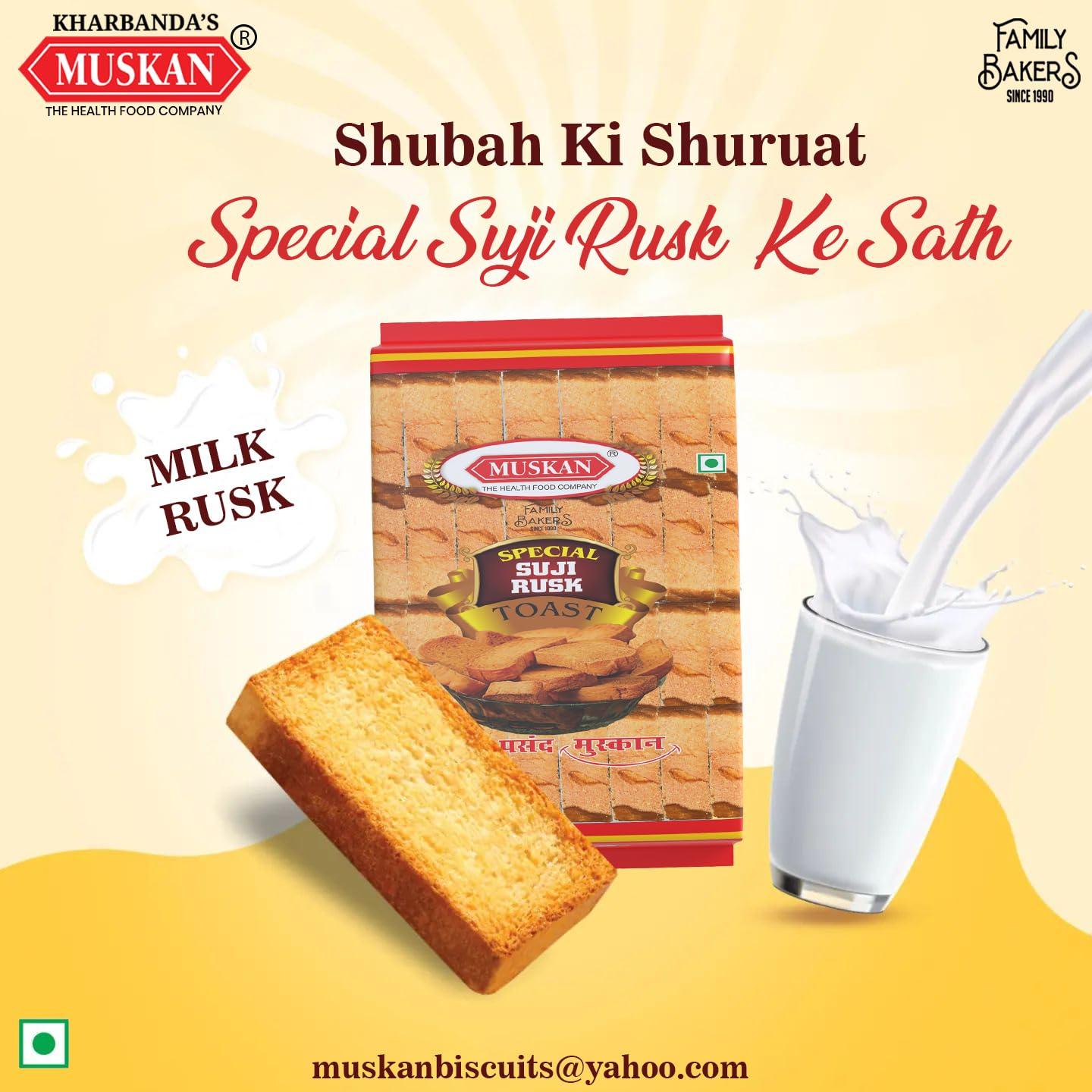 MUSKAN MUSKAN Premium Suji Rusk Special Handcrafted Delicious Taste Crunchy Tea Time Fresh Rusk [Pack Of 10] 400g each