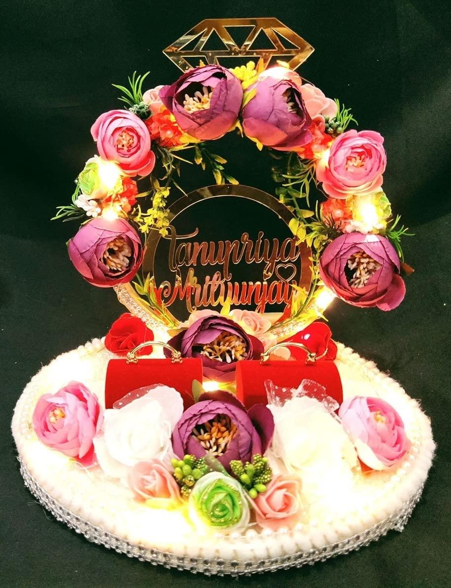 Unique Palette Unique Palette Engagement Ring Tray with Name | Ring Ceremony Decorative Thali | Ring Ceremony Ring Platter/Ring Ceremony Ring Plate