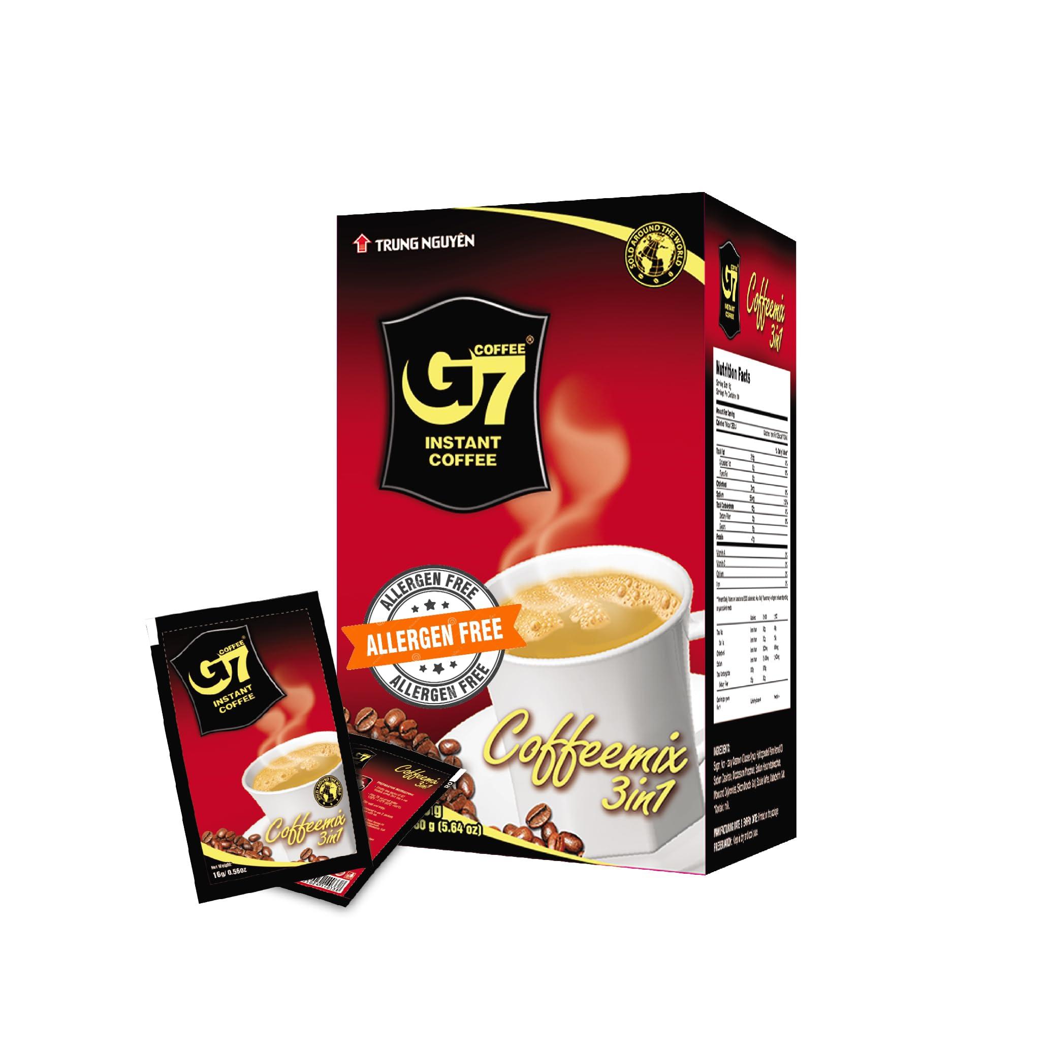 G7 G7 Trung Nguyen 3 in 1 Instant Coffee Vietnamese Premium Gourmet Premix Soluble Non Dairy Creamer Ground Coffee Box with Sugar (10 Sachets x 16Gms)- 160Gms