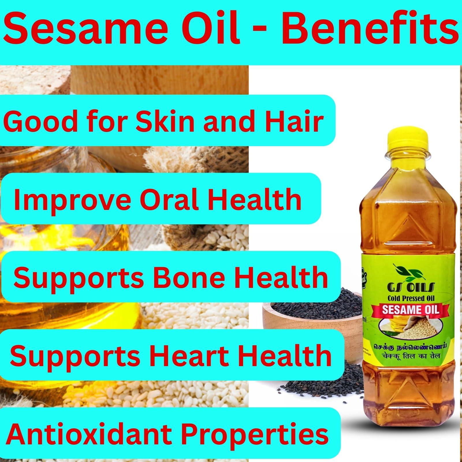 GS OILS GS OILS Cold Pressed Sesame Oil 5 litre/Cold Pressed Sesame Oil for Cooking/Mara Chekku Nalla Ennai - 5 Litres (5000 ML)